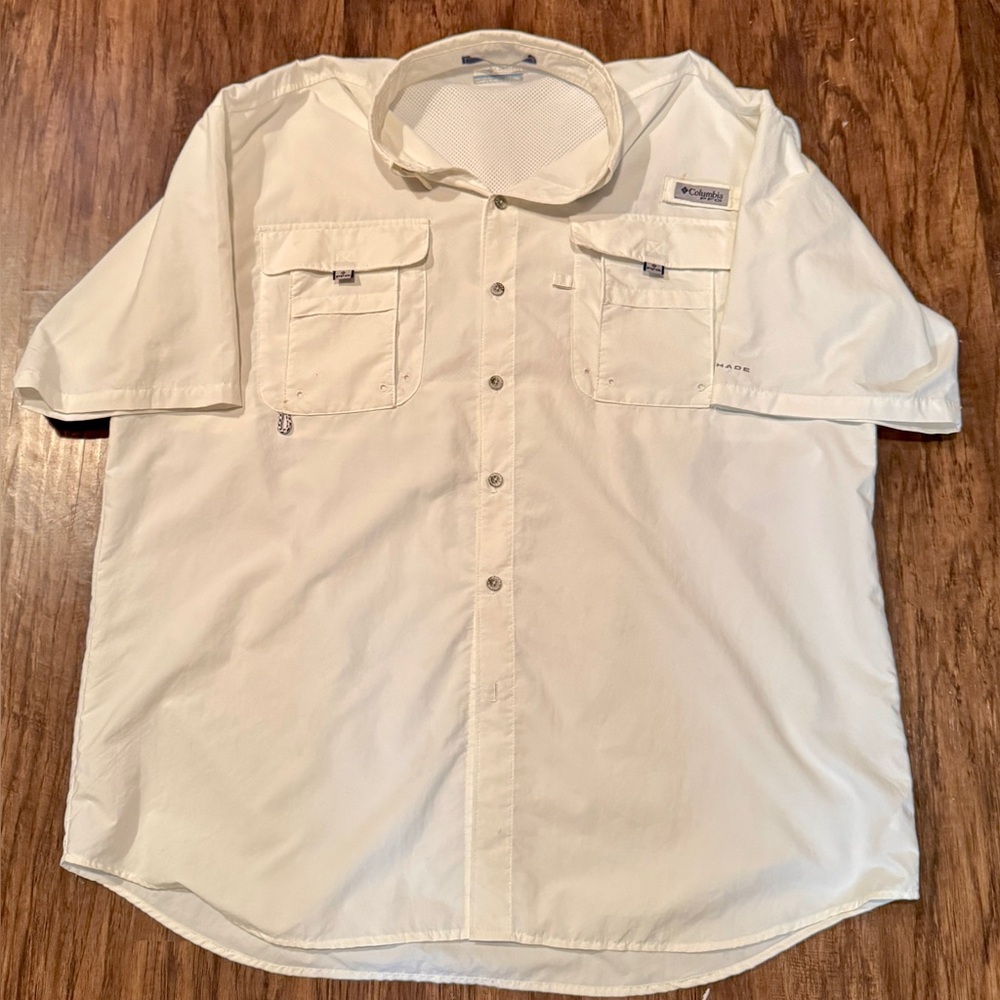 Columbia PFG Shirt Men XL Bahama Short Sleeve Fishing White Omni Shade UPF 50